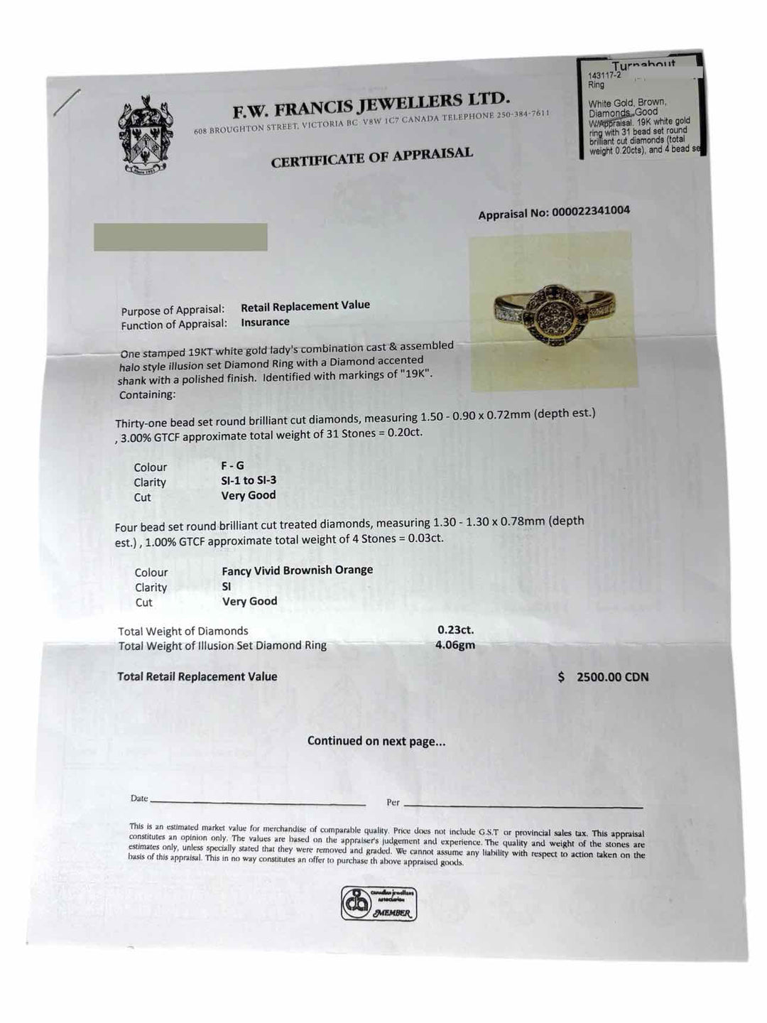 Size 7 19K Diamond Ring