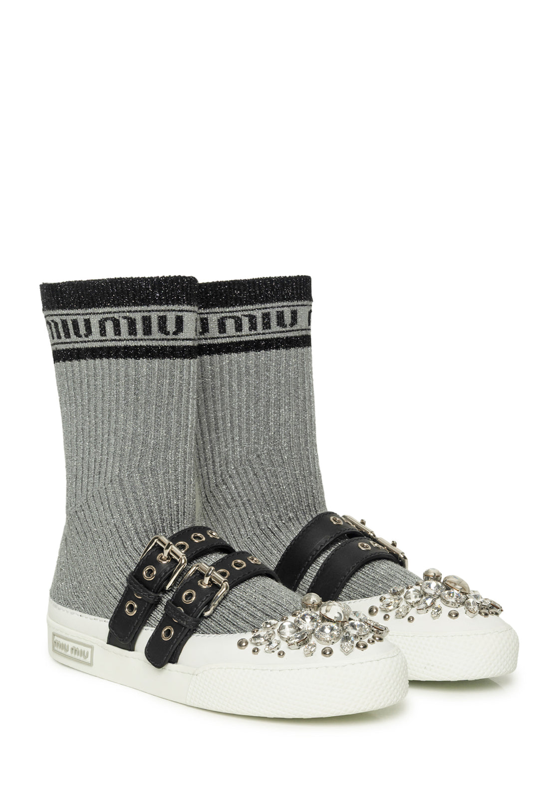 Miu Miu Size 35 Fabric & Crystal Sock Sneaker