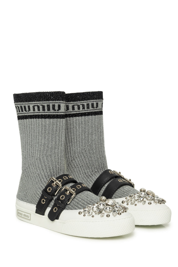 Miu Miu Size 35 Fabric & Crystal Sock Sneaker
