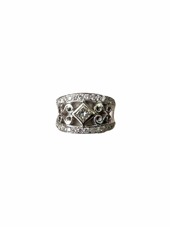 14K White Gold & Diamond Split Shank Filigree Diamond Ring