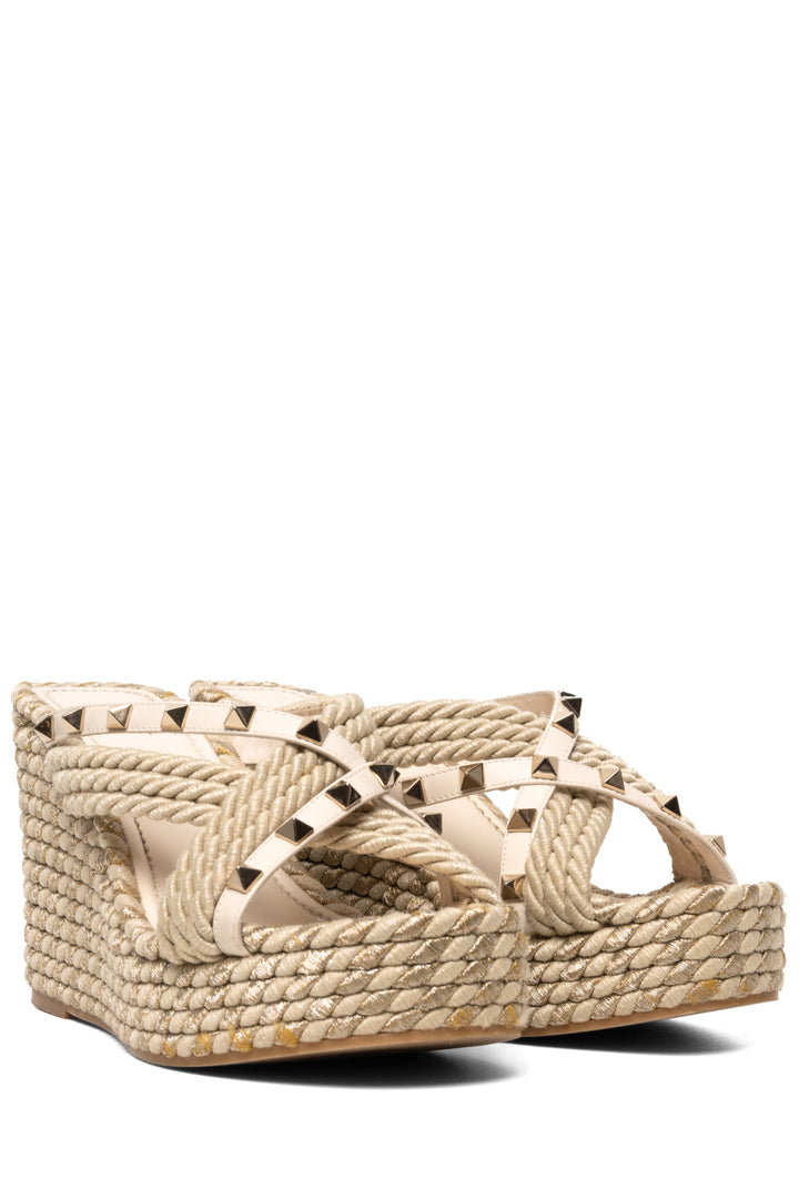Valentino Size 38 Rockstud Torchon Wedge Sandals