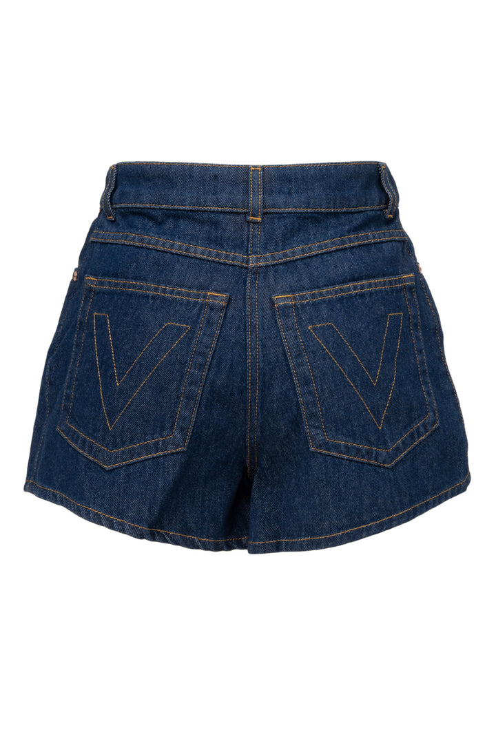 Valentino Size 24 V Buckle Denim Shorts