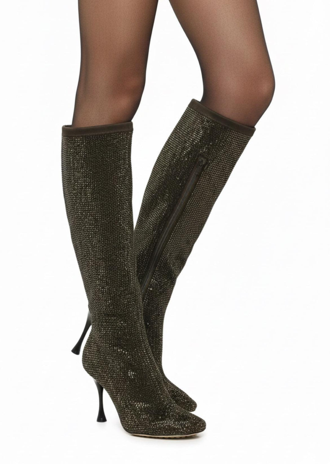 Bottega Veneta Size 37 Suede Crystal Sparkle Dot Tall Boots