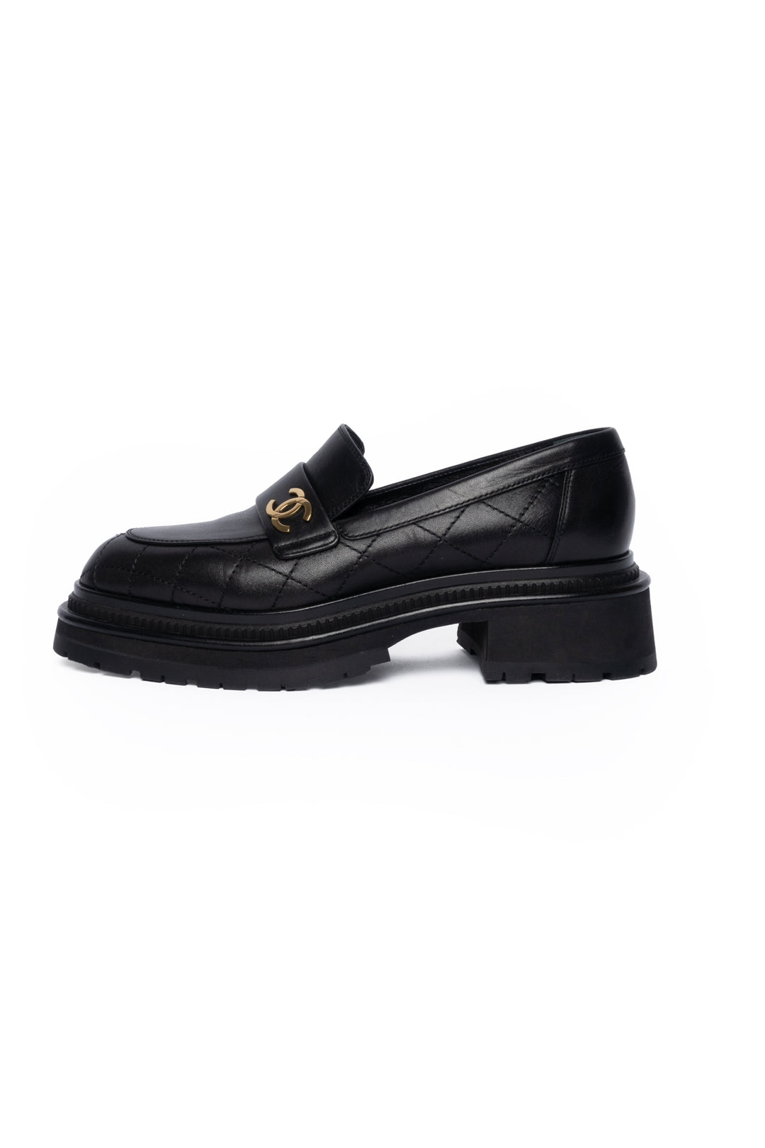 Chanel Size 38.5 Quilted CC Platform Loafers