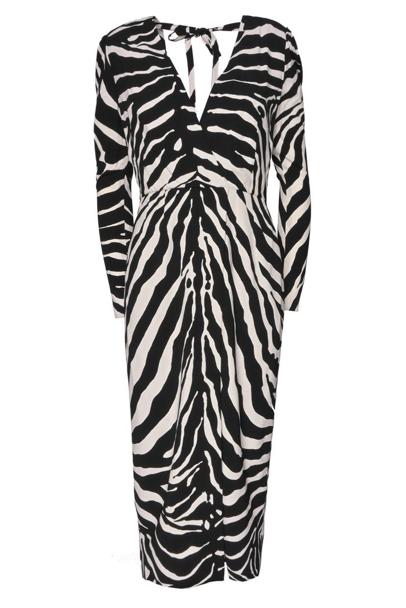 Dolce & Gabbana Size 42 Zebra-Printed V-Neck Midi Dress