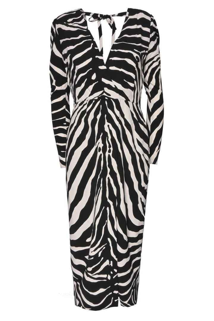 Dolce & Gabbana Size 42 Zebra-Printed V-Neck Midi Dress
