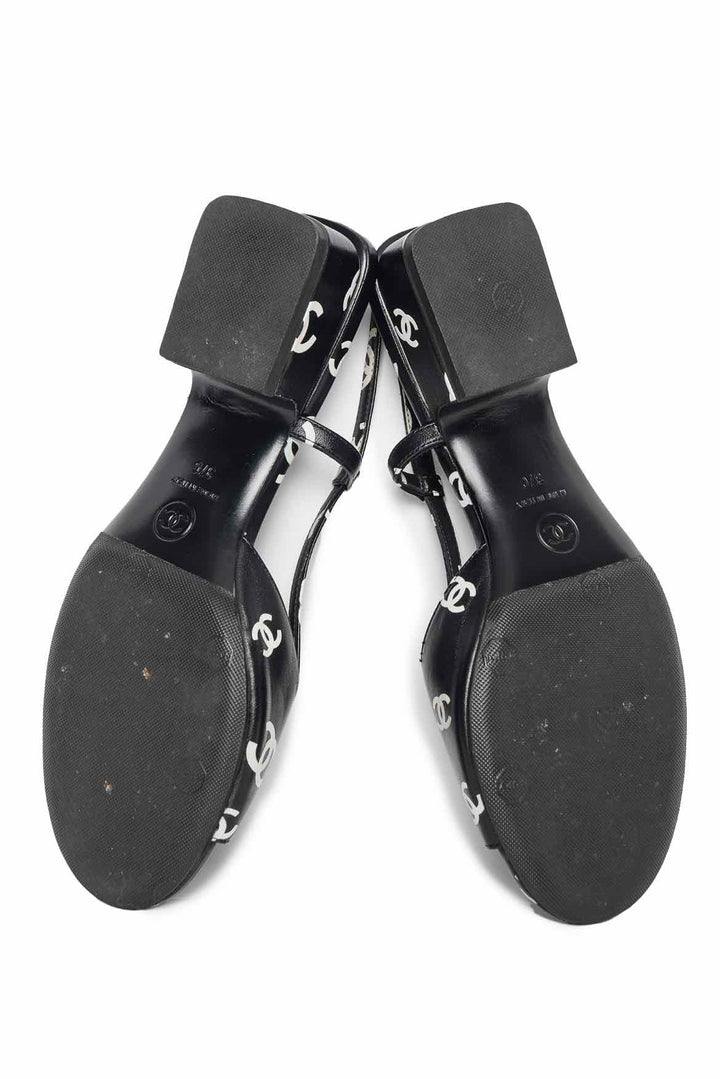 Chanel Size 37 Monogram Lambskin CC Slingback Sandals