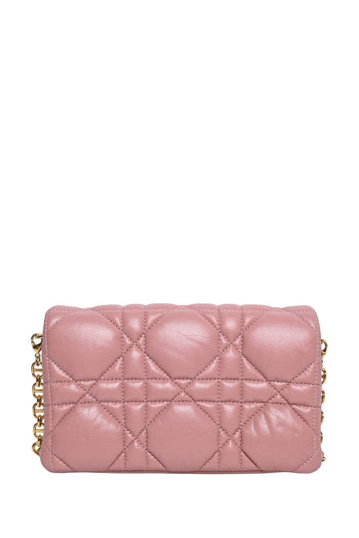 Dior 2022 Caro Rose Macrocannage Padded Quilted Leather Pouch Chain Crossbody