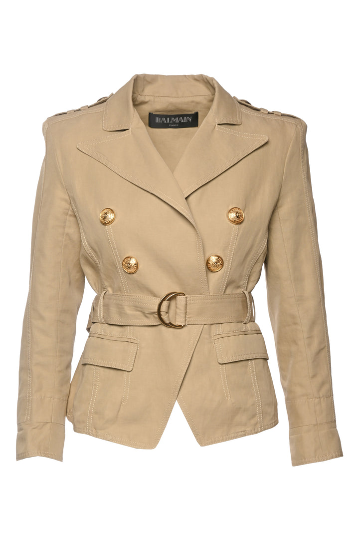 Balmain Size 10 Double Breasted Safari Belted Jacket