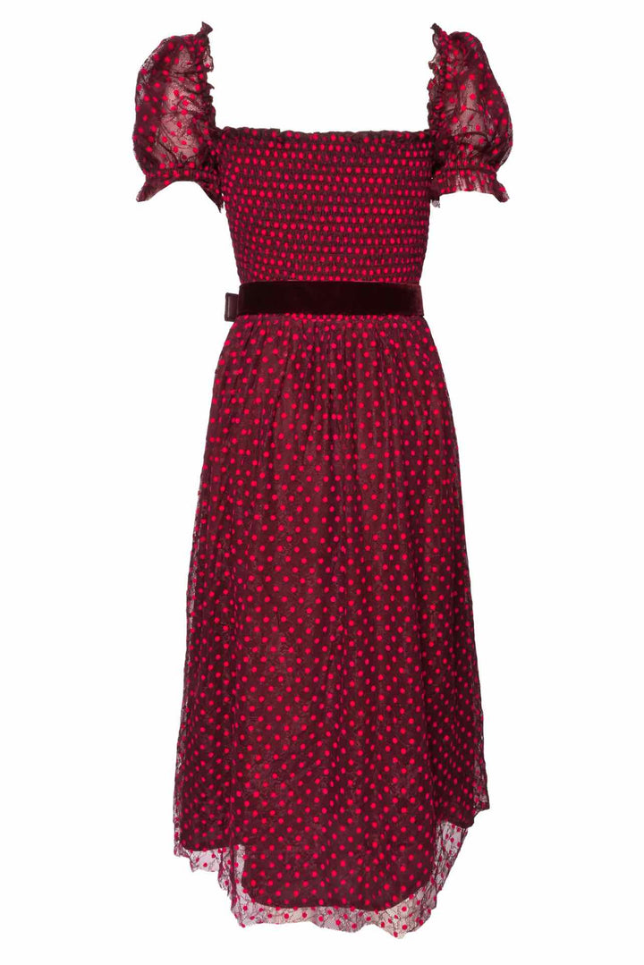 Rebecca Vallance Size 6 Midnight Kiss Lace Polka Dot Midi Dress