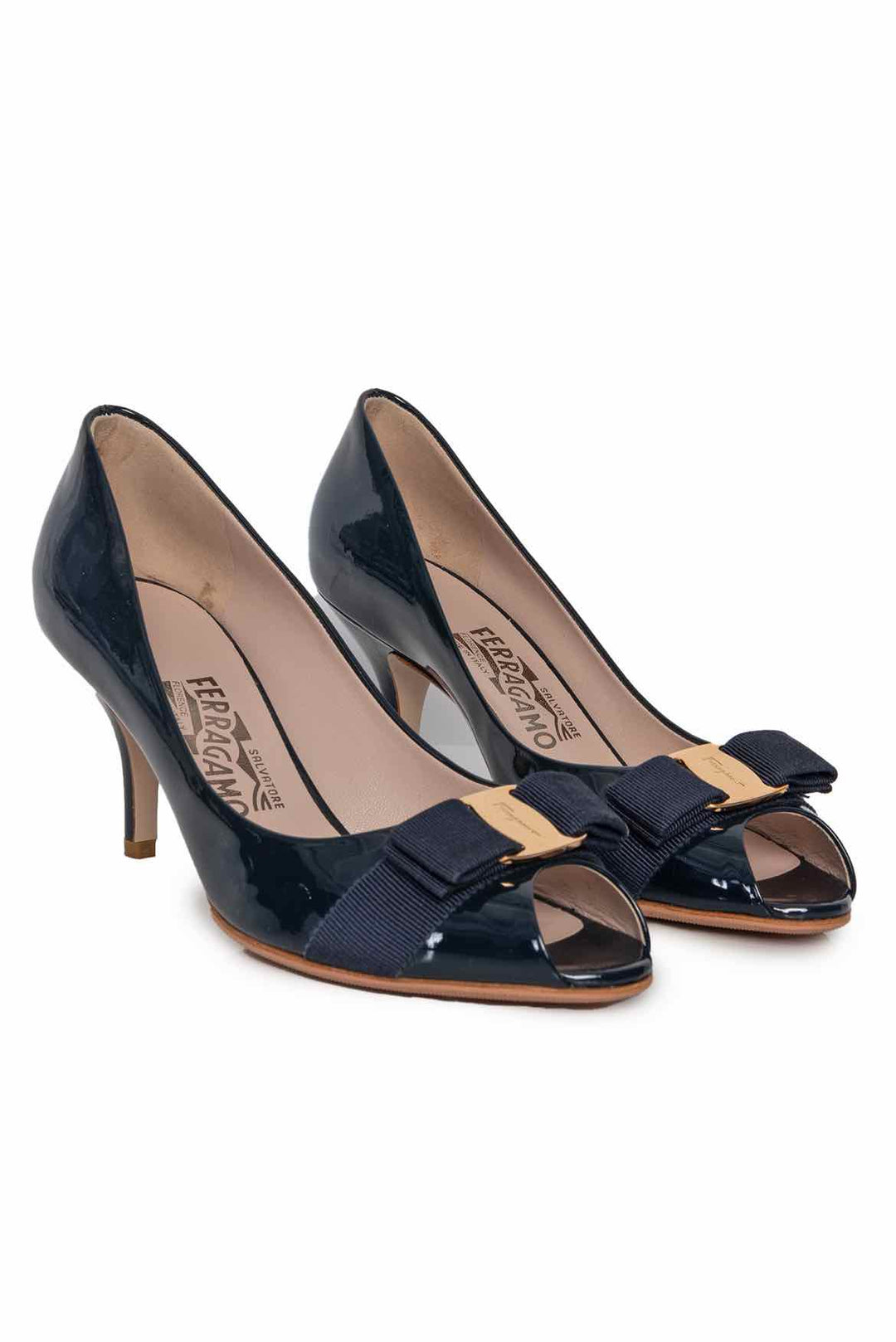 Salvatore Ferragamo Size 7 Vara Open-Toe Bow Pumps