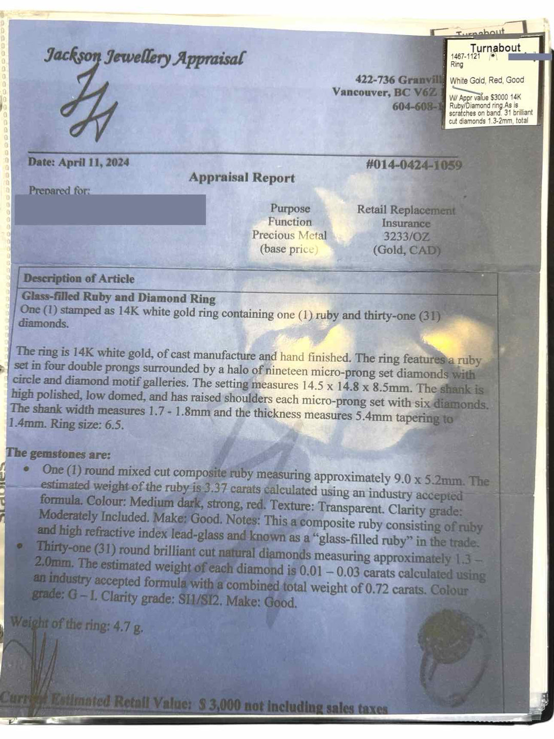 Size 6.5 Glass Filled Ruby  Ring