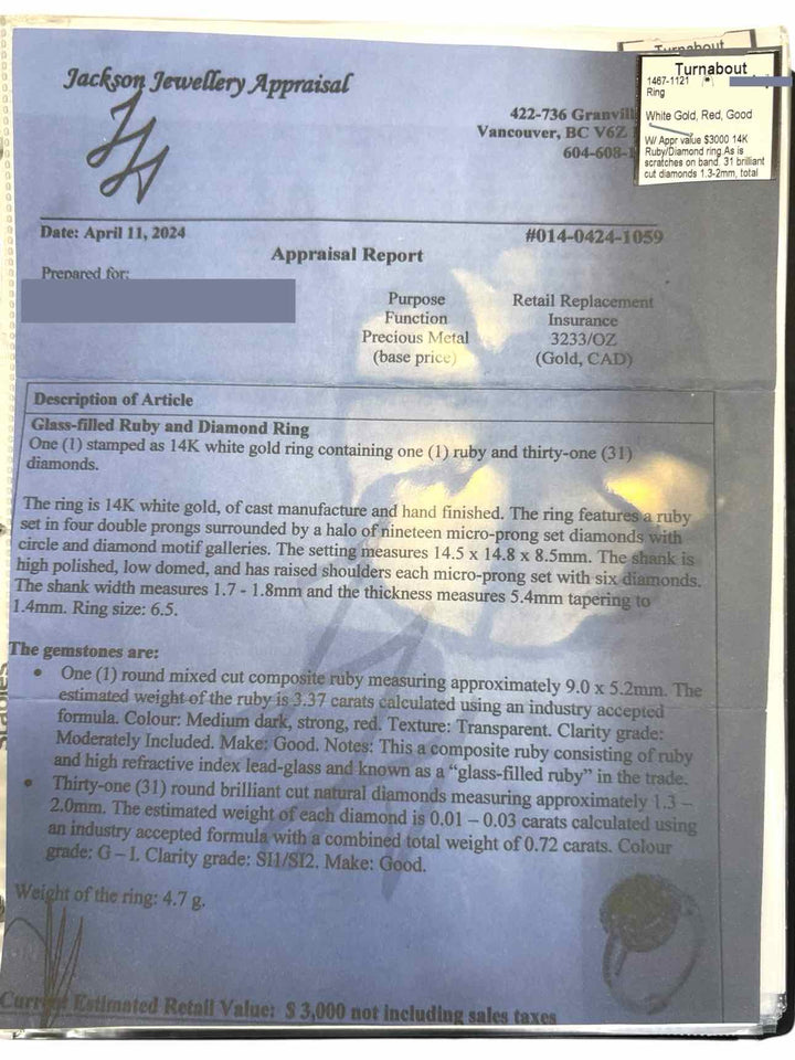 Size 6.5 Glass Filled Ruby  Ring