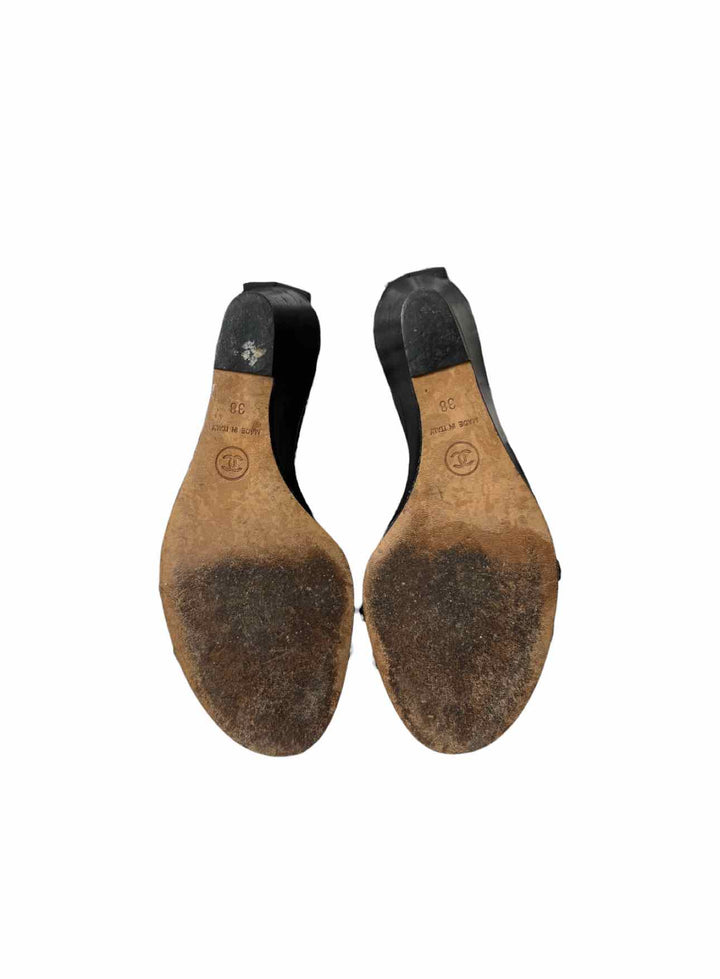 Chanel Size 38 Leather Gladiator Wedge Sandals