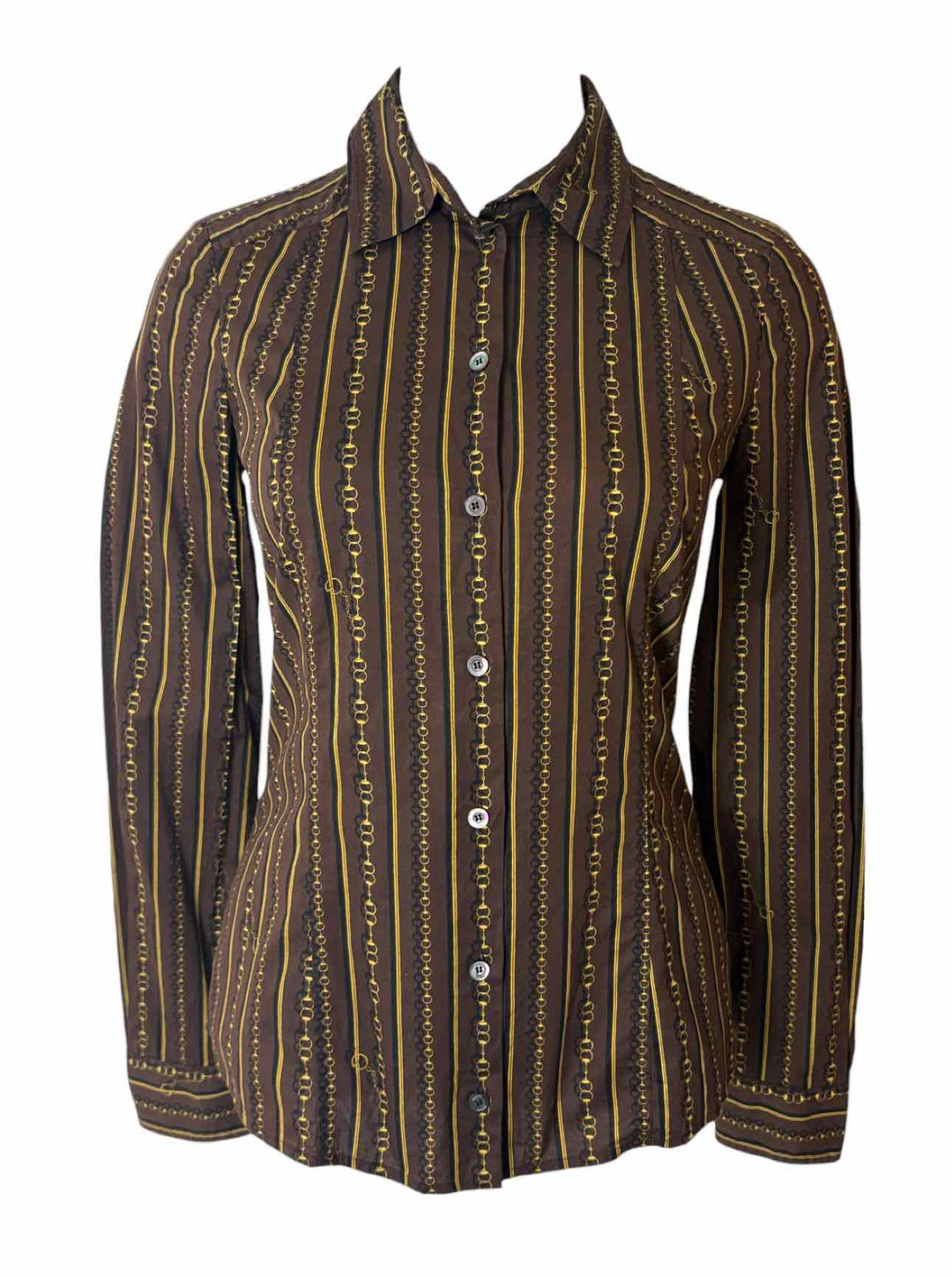 Gucci Size 42 Chain Stripe Cotton Blouse