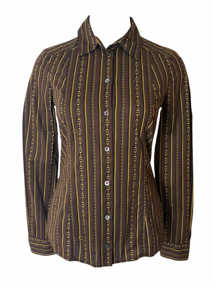 Gucci Size 42 Chain Stripe Cotton Blouse