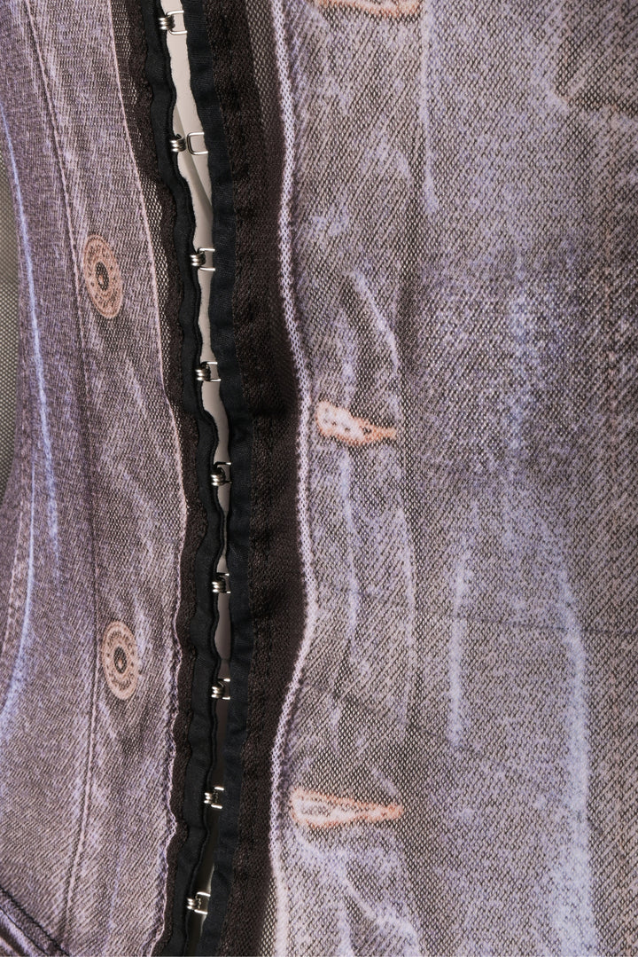 Jean Paul Gaultier x Y-Project Size 34 Trompe L'Oeil Hook & Eye Denim Mesh Top
