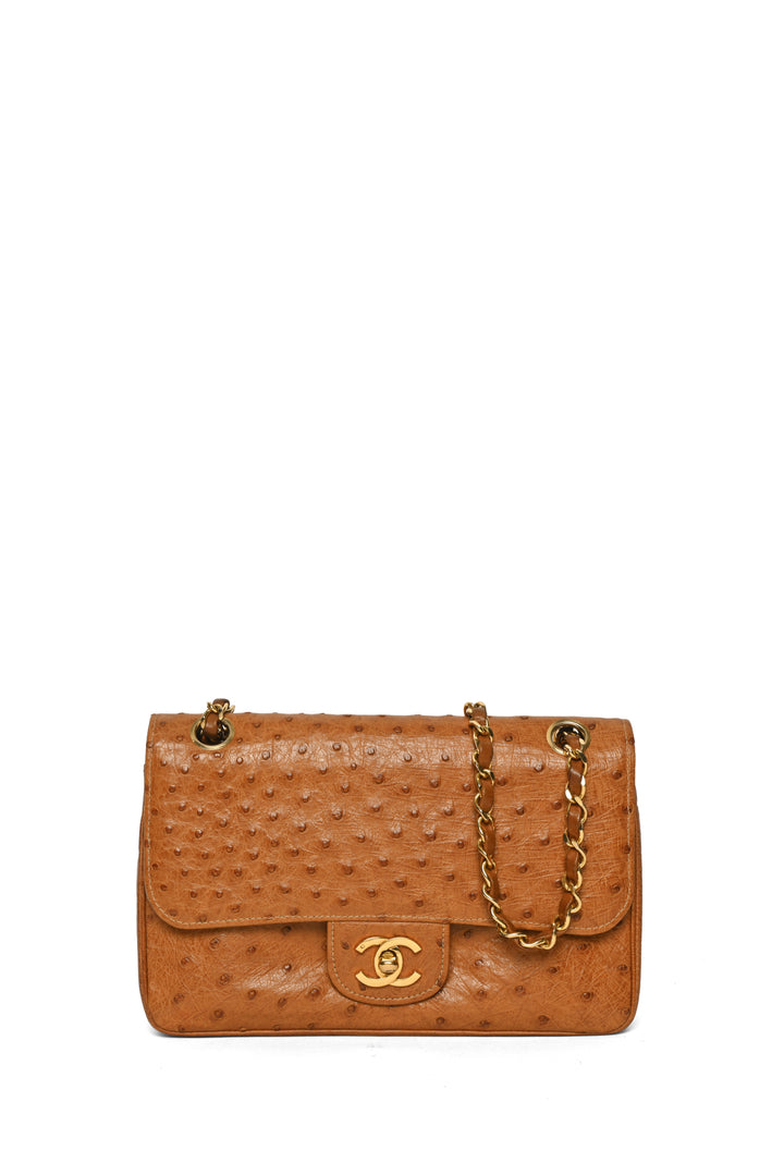Chanel Rare Vintage 1986-1988 Ostrich Leather Small Double Flap Shoulder Bag