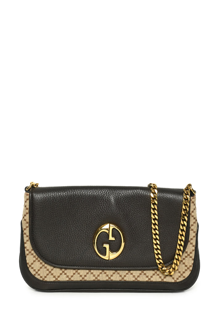 Gucci Leather & Diamante Canvas 1973 Chain Shoulder Bag