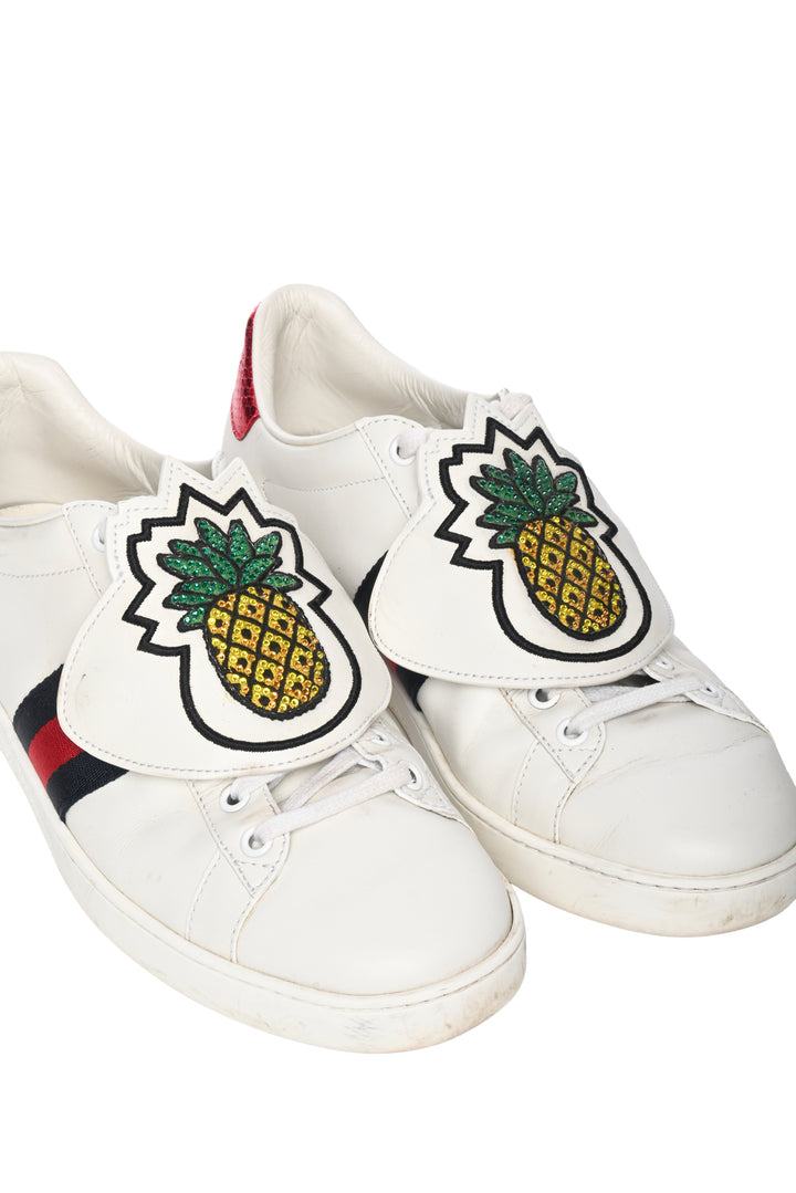 Gucci Size 39.5 Ayers Crystal Web Pineapple Ace Sneaker