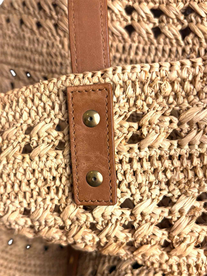 Saint Laurent Panier Natural & Brandy Raffia Hobo Purse
