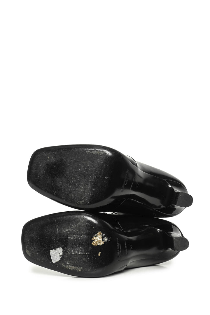 Saint Laurent Size 37 Patent Stretch Crystal Buckle Lala 105 Tall Boots