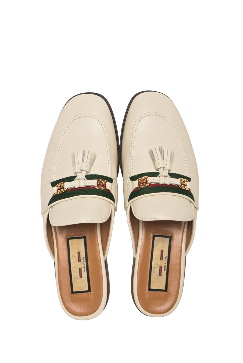 Gucci Size 38 Paride GG Web Tassel Mules