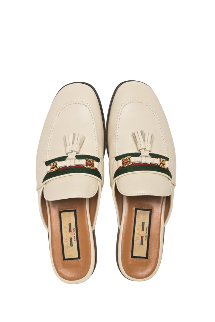 Gucci Size 38 Paride GG Web Tassel Mules