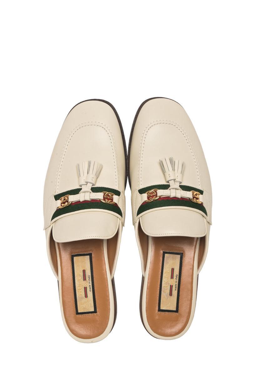 Gucci Size 38 Paride GG Web Tassel Mules