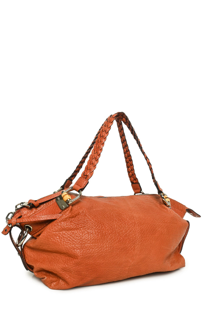 Gucci Textured Leather Bamboo Bar Tote