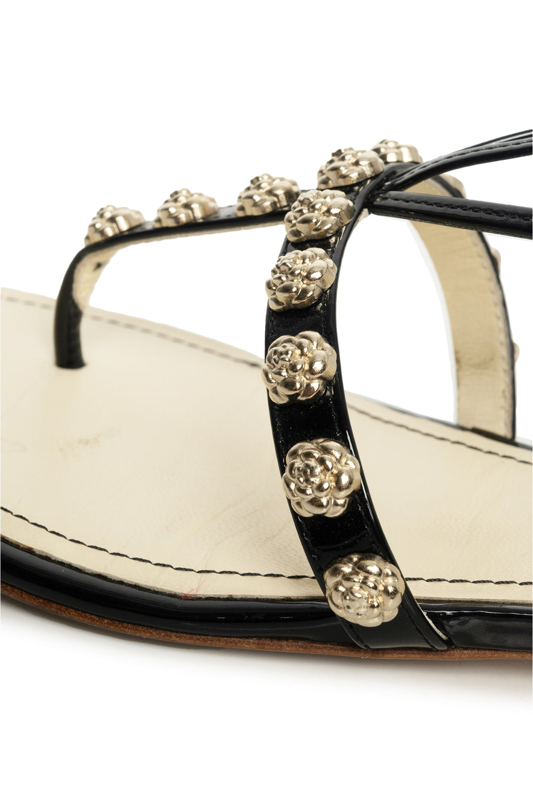 Chanel Size 35.5 Camellia Patent Leather Gladiator Sandals
