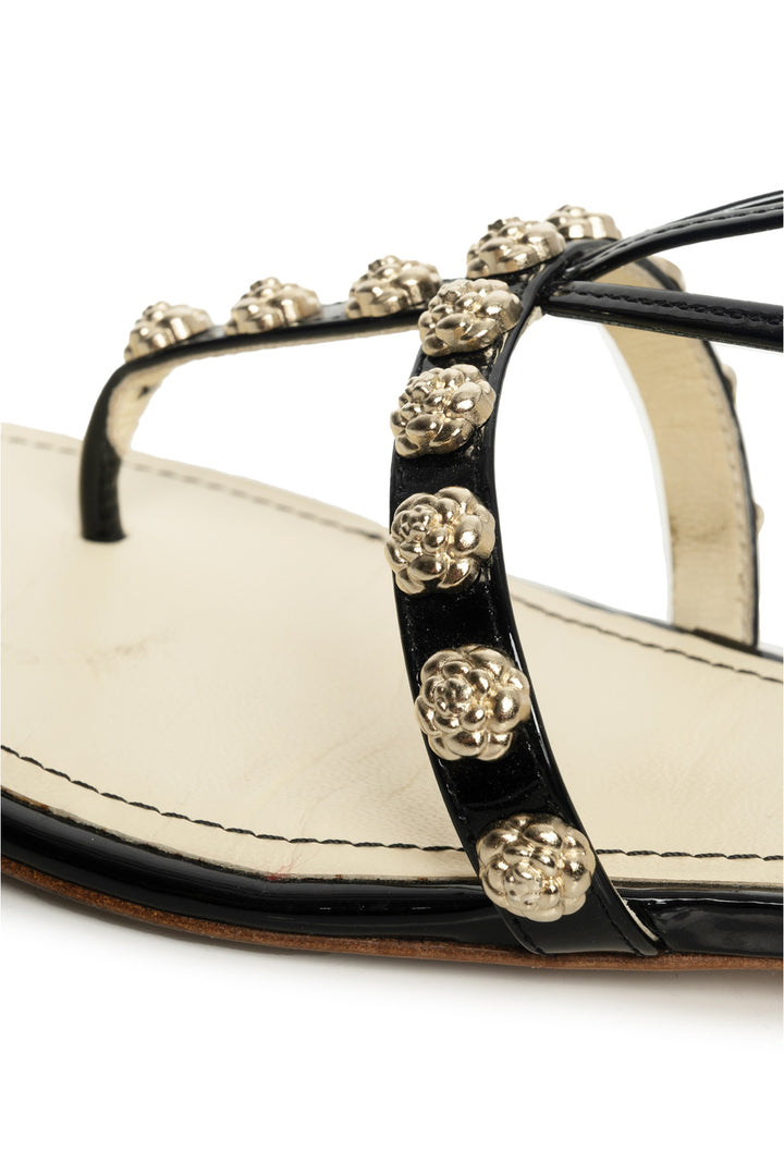 Chanel Size 35.5 Camellia Patent Leather Gladiator Sandals