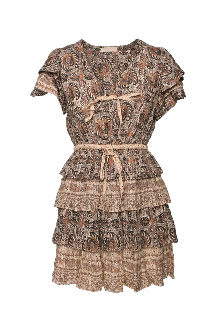 Ulla Johnson Size 0 Kaitlyn Tiered Flutter-Sleeve Mini Dress