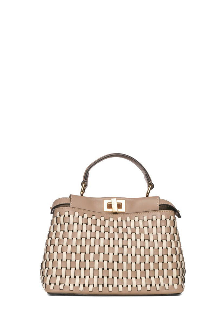 Fendi Mini Peekaboo Woven Top Handle Bag