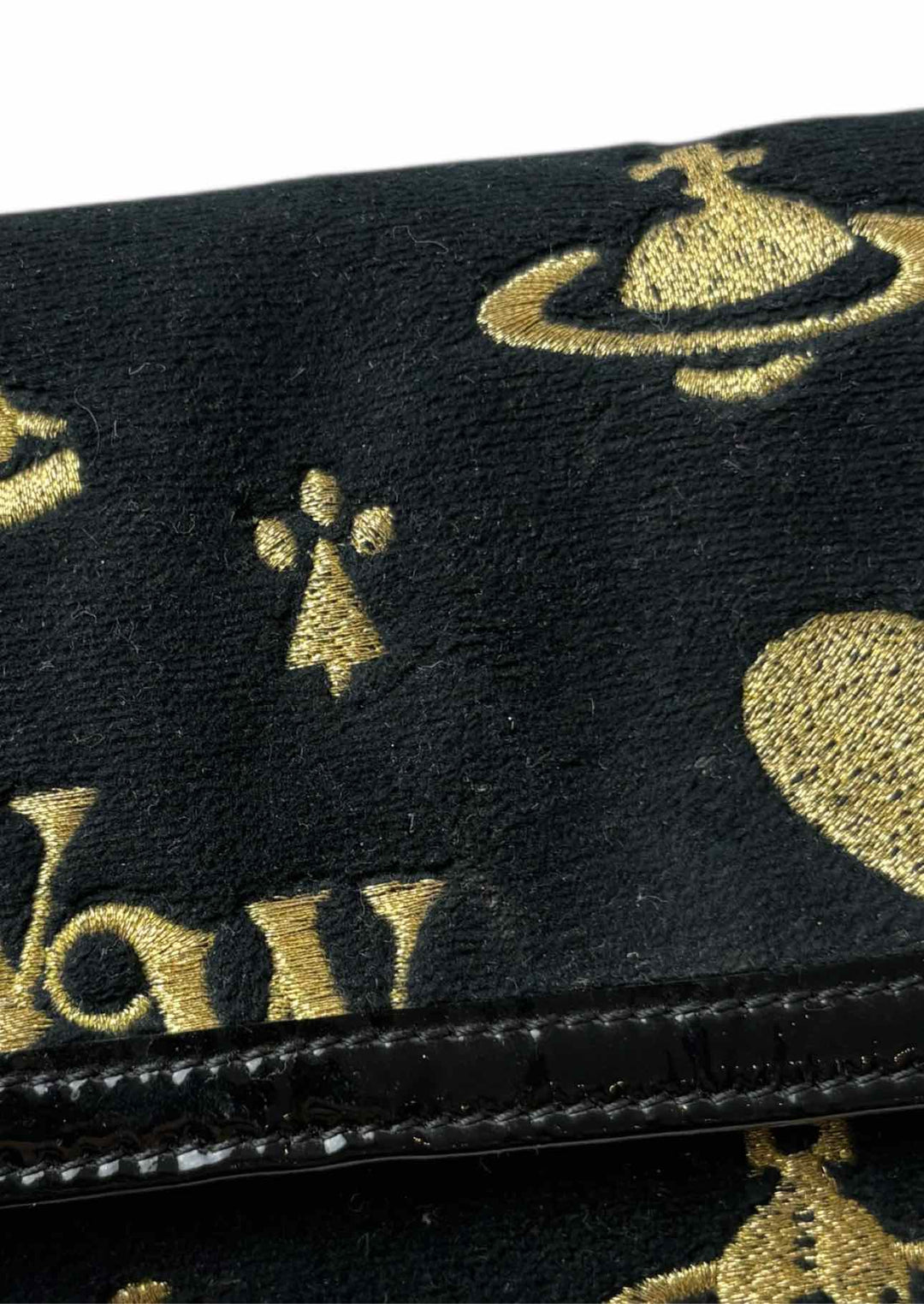 Vivienne Westwood Embroidered Logo Velvet & Leather Wallet