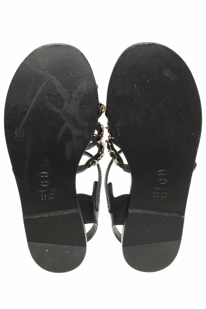Chanel Size 36.5 Interlocking CC Logo Gladiator Sandals