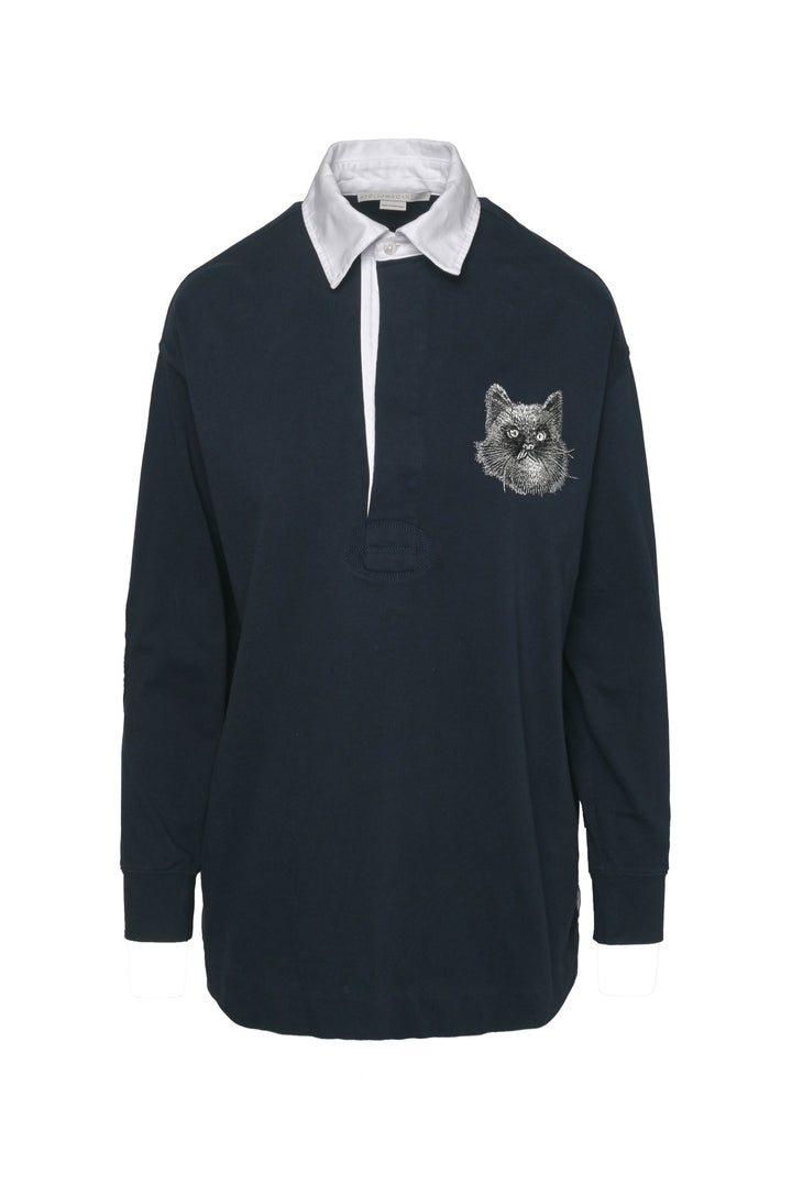 Stella Mccartney Size XXS Embroidered Cat Oversized Rugby Polo Top