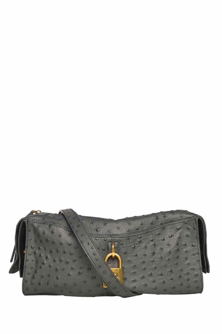 Balmain Pulse Ostrich-Effect Leather Shoulder Bag