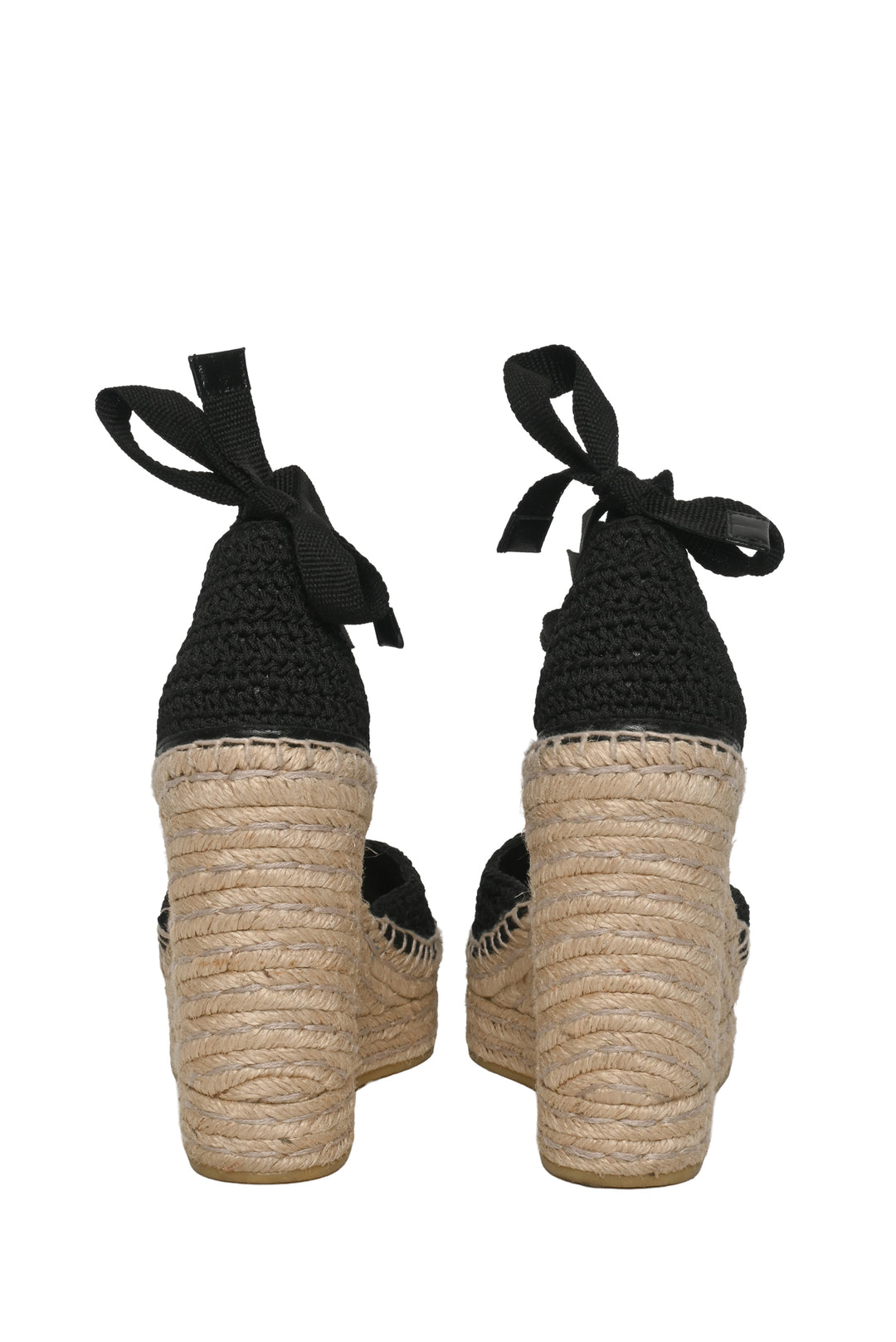 Gucci Size 36 Crochet Pearly GG Logo Ankle Wrap Platform Espadrille Wedges