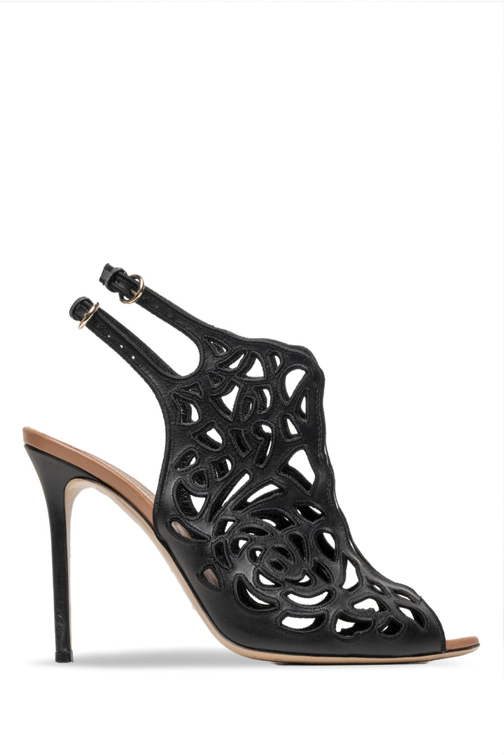 Valentino Size 39 Rose Laser-Cut Leather Slingback Sandals