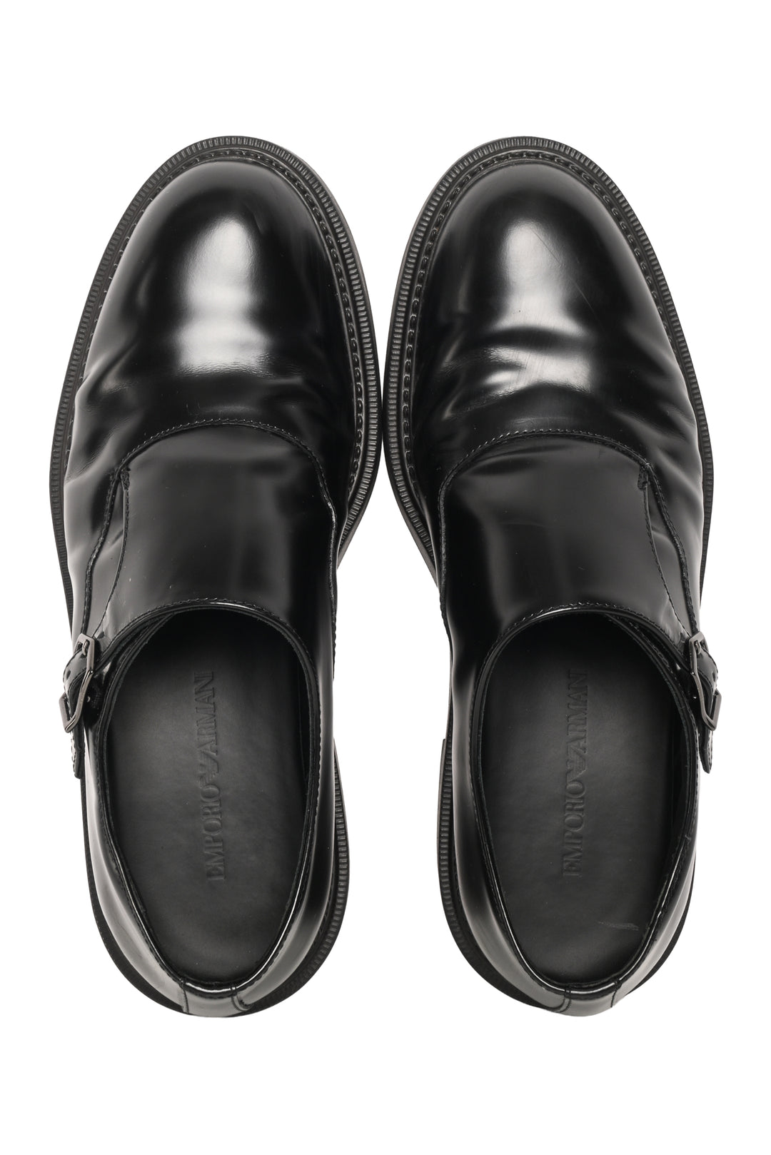 Emporio Armani Mens Shoe Size 8.5 Brushed Leather Monkstraps Loafers