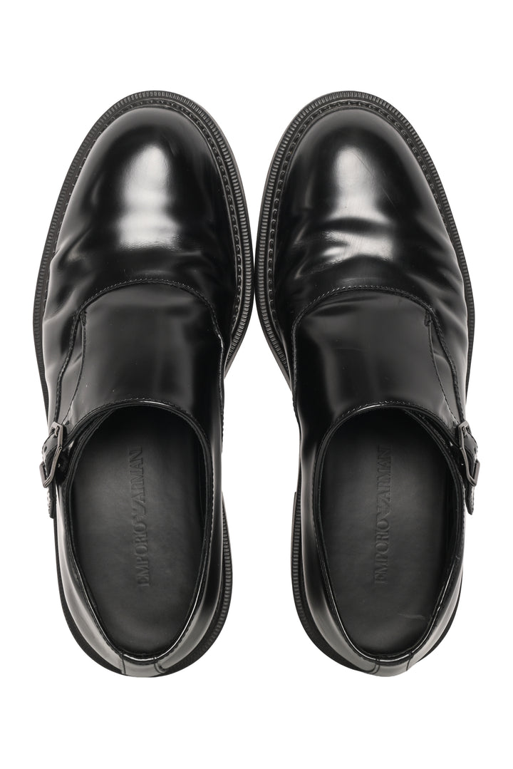 Emporio Armani Mens Shoe Size 8.5 Brushed Leather Monkstraps Loafers