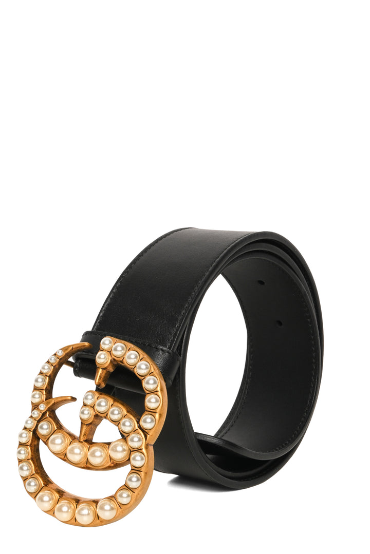Gucci Size 32 Calfskin Faux Pearl Double G Belt