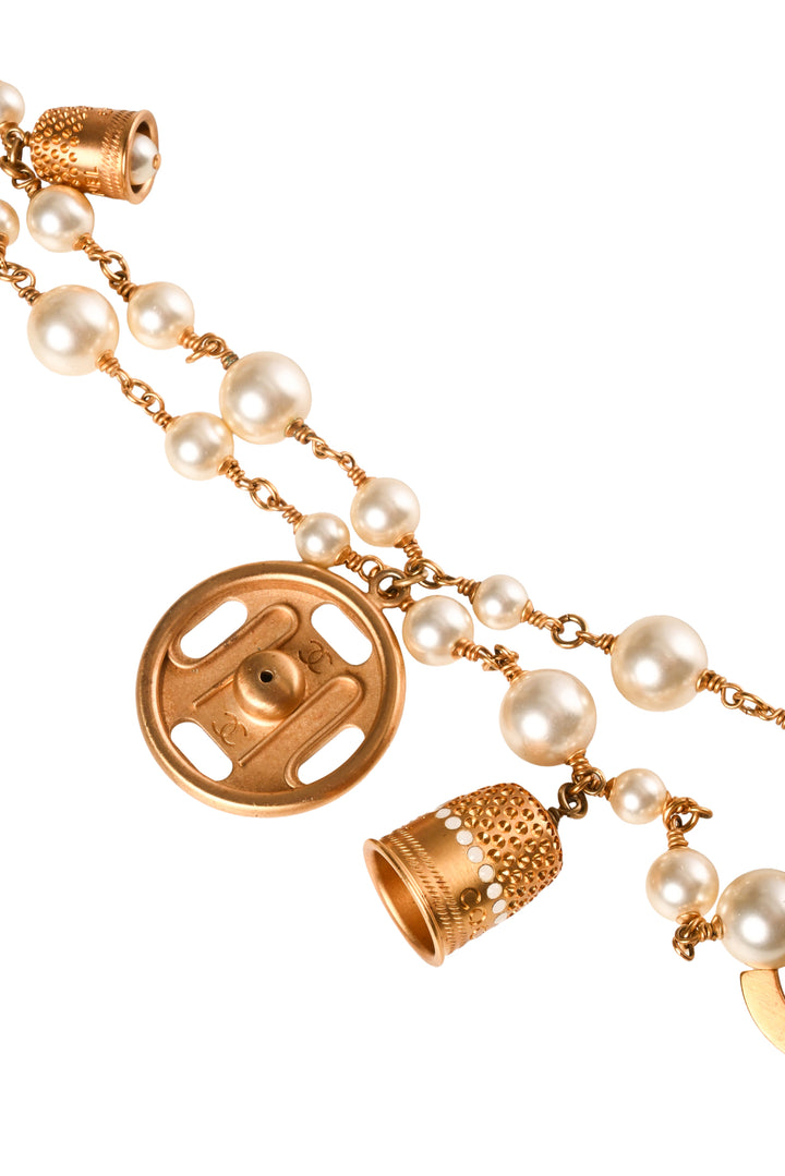 Chanel 2003 Faux Pearl Bow & Bells Chain Belt