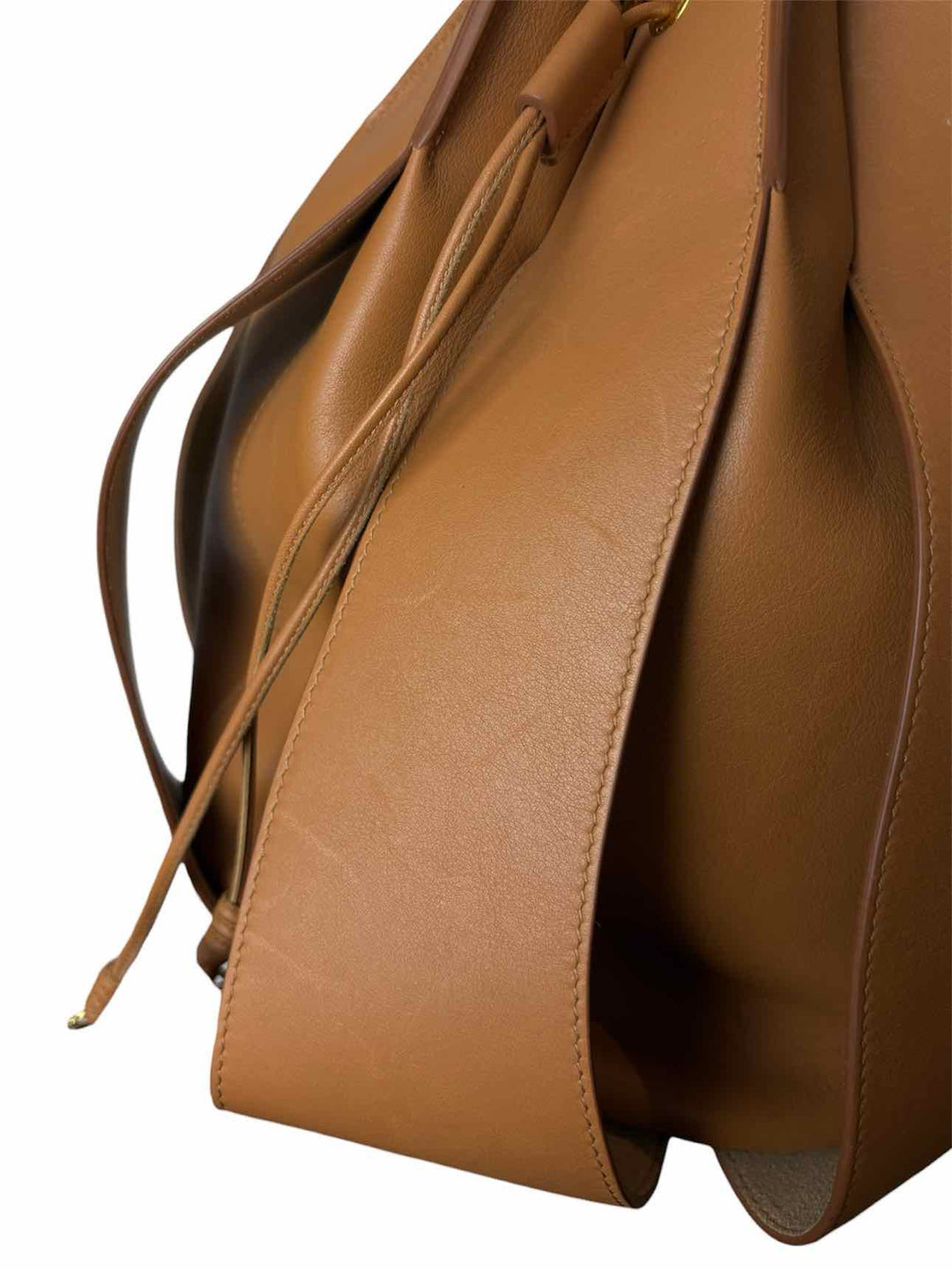 Ulla Johnson Tan Brown Lotus Pleated Leather Bucket Bag