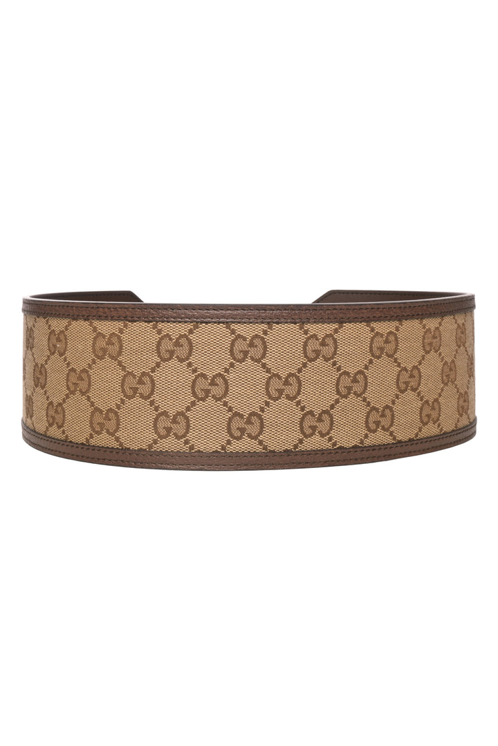 Gucci Size 28 GG Marmont Wide Leather & Monogram Canvas Belt