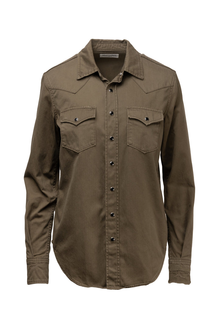 Saint Laurent Size M 2020 Distressed Snap Button Western Blouse