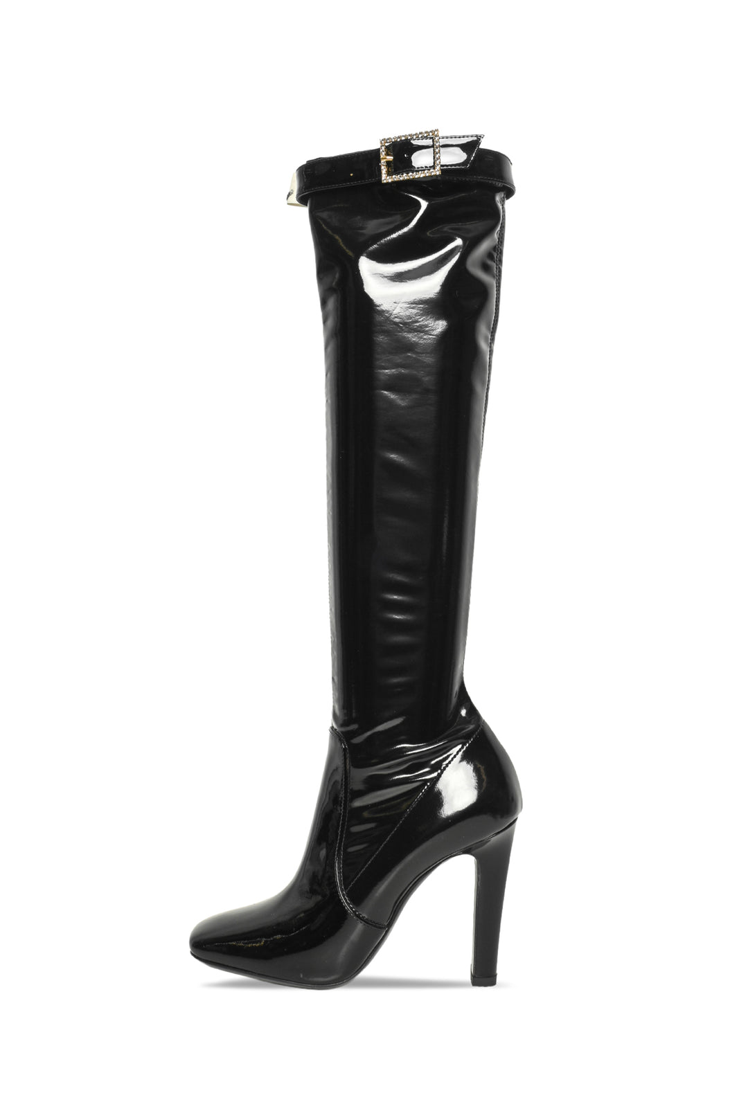 Saint Laurent Size 37 Patent Stretch Crystal Buckle Lala 105 Tall Boots