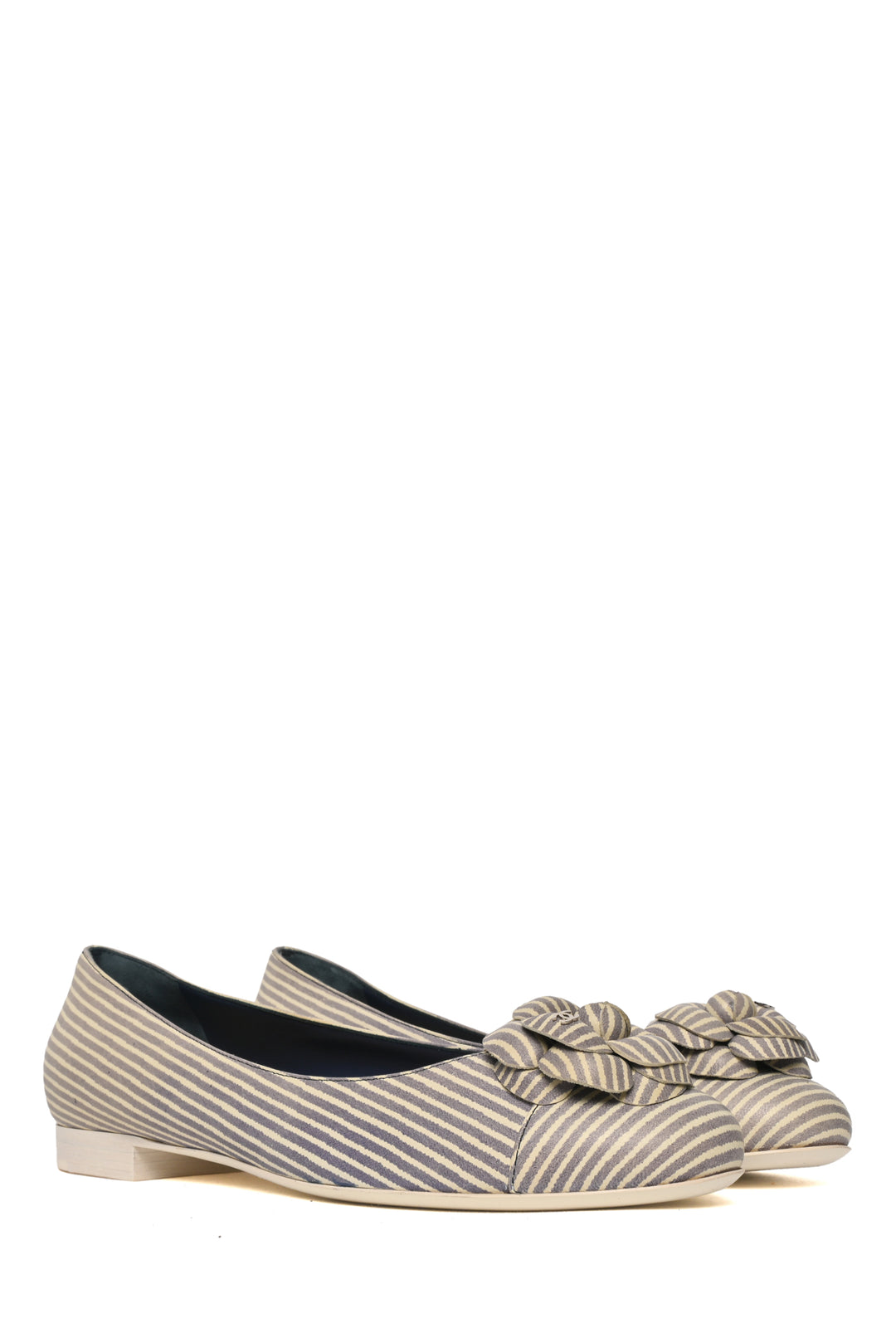 Chanel Size 38.5 Striped Camellia Ballet Flats