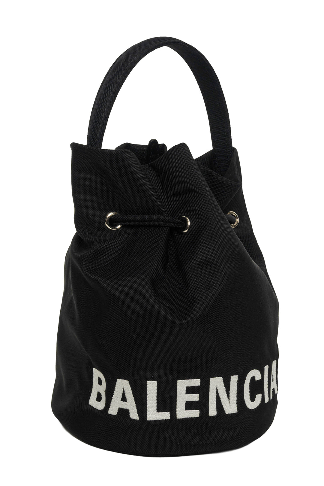 Balenciaga Recycled Sport Nylon Logo Embroidered Wheel Drawstring XS Bucket Bag